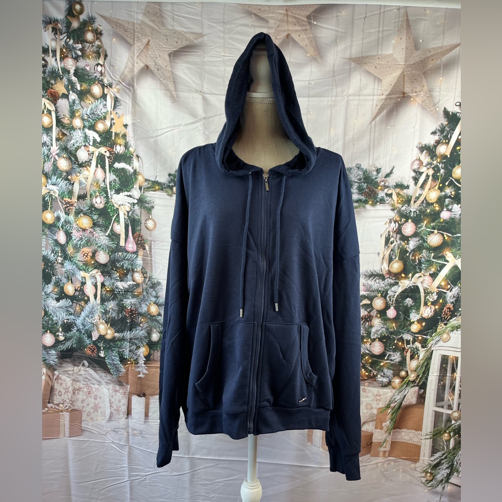 Tahari Sport Size:3x Women Zip Up Hoodie Lightweight Navy 55% Cotton Pockets
